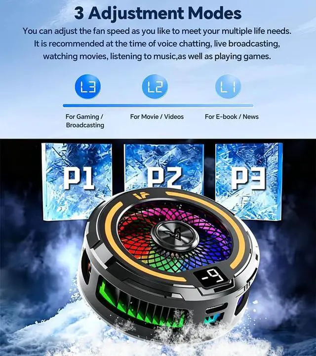 Alt view image 2 of 5 - Magnetic & Clip-on Semiconductor Phone Cooler w/RGB & Finger Sleeves | Phone Cooling Fan Portable Lightweight Mobile, Phone Radiator with Larger Cooling Area for Phone/Tablet/iPad