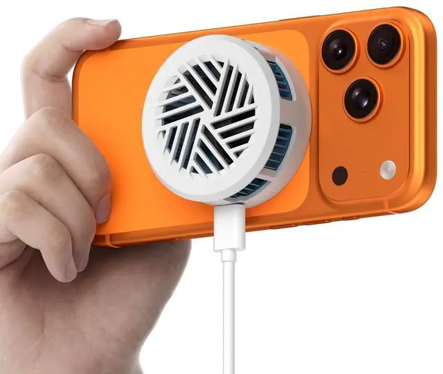 Main image of Magnetic Cell Phone Cooler, Double-Sided Magnetic Semiconductor Cooling Fan, No Noise Radiator for iPhone 17 16 15 Pro Max, Android, Tablet (White Without PD)