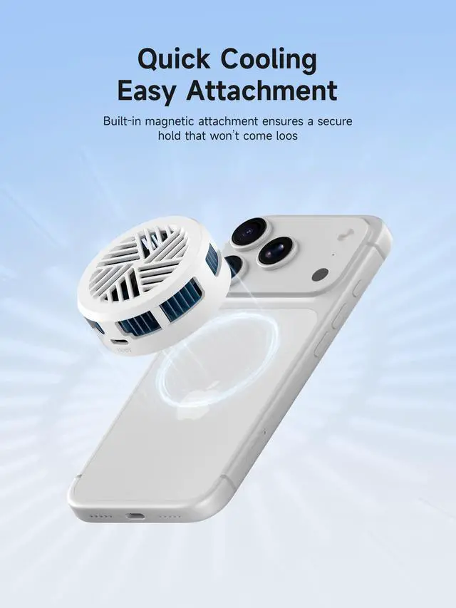 Alt view image 3 of 7 - Magnetic Cell Phone Cooler, Double-Sided Magnetic Semiconductor Cooling Fan, No Noise Radiator for iPhone 17 16 15 Pro Max, Android, Tablet (White Without PD)
