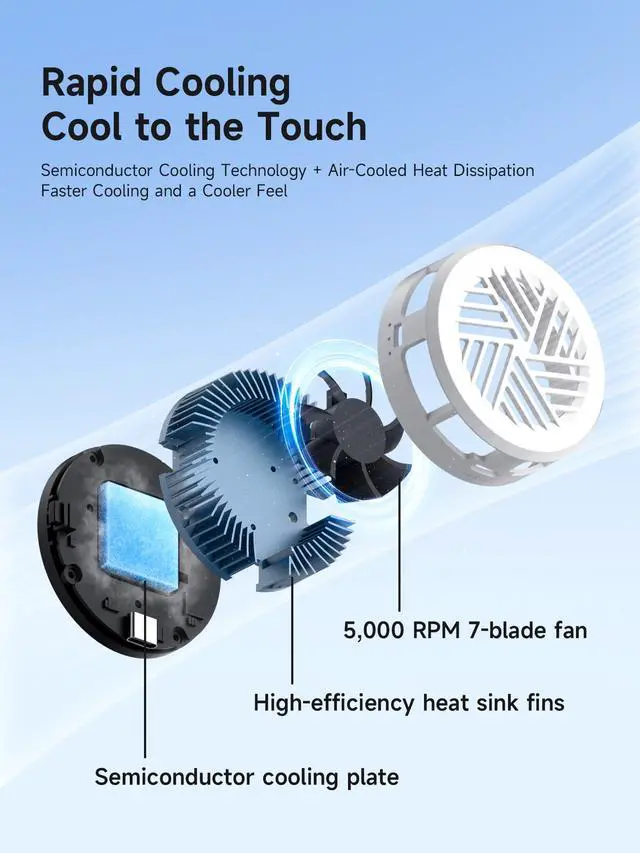 Alt view image 5 of 7 - Magnetic Cell Phone Cooler, Double-Sided Magnetic Semiconductor Cooling Fan, No Noise Radiator for iPhone 17 16 15 Pro Max, Android, Tablet (White Without PD)