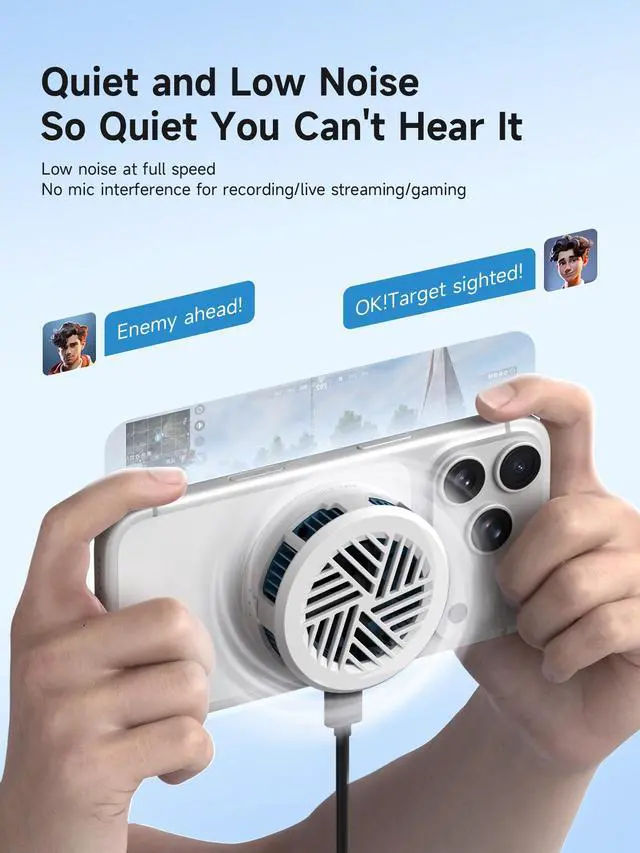 Alt view image 7 of 7 - Magnetic Cell Phone Cooler, Double-Sided Magnetic Semiconductor Cooling Fan, No Noise Radiator for iPhone 17 16 15 Pro Max, Android, Tablet (White Without PD)