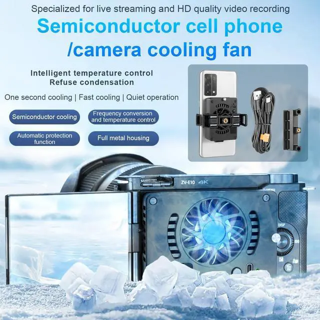 Alt view image 2 of 7 - FS-06 Semiconductor Camera and Phone Cooling Fan, Full Metal Housing, Intelligent Temperature Control, for Live Streaming and HD Video Recording
