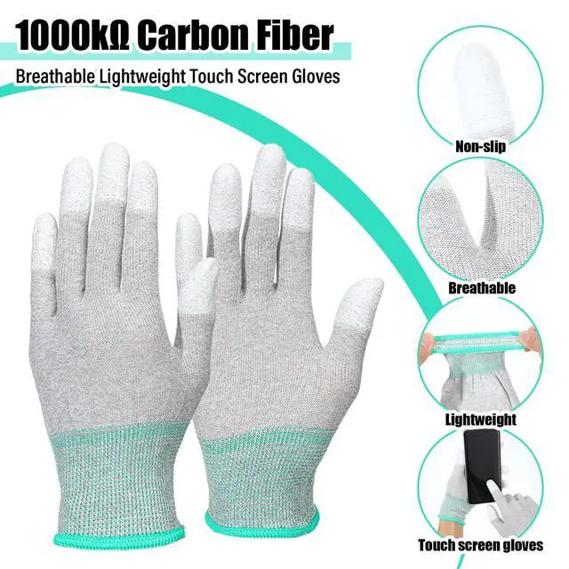 Alt view image 3 of 7 - Anti Static Gloves, 4 Pairs ESD Gloves High Resistance Carbon Fiber Electrical Gloves for PC Building Repair