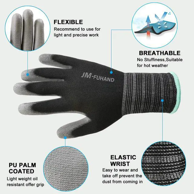 Alt view image 3 of 6 - Anti static(ESD) work gloves for PC building-2 Pairs,Thin and lightweight all purpose work gloves,Ideal for Light Duty Work.(Medium, Black/Grey)