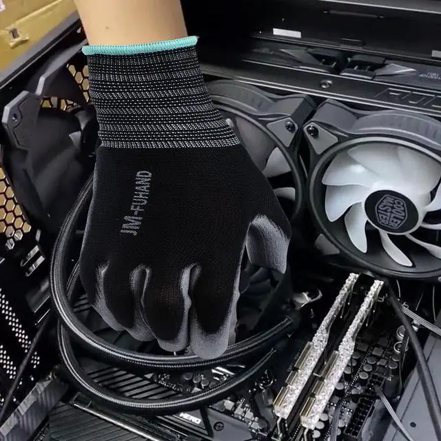 Alt view image 5 of 6 - Anti static(ESD) work gloves for PC building-2 Pairs,Thin and lightweight all purpose work gloves,Ideal for Light Duty Work.(Medium, Black/Grey)