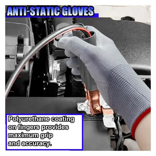 Alt view image 3 of 6 - Anti-Static Work Gloves, High Resistance Nylon Vinyl Wrap Gloves with PU Coated, Universal Anti-Static Applicator Glove for PC Building, Mechanic, Warehouse Work (2Pairs)