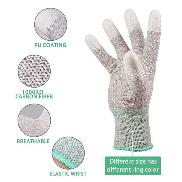 Alt view image 2 of 7 - ESD Anti static gloves for PC building,carbon fiber PU coated finger anti-static gloves, to protect the safety of computer installation and repair(Medium 2 Pairs)