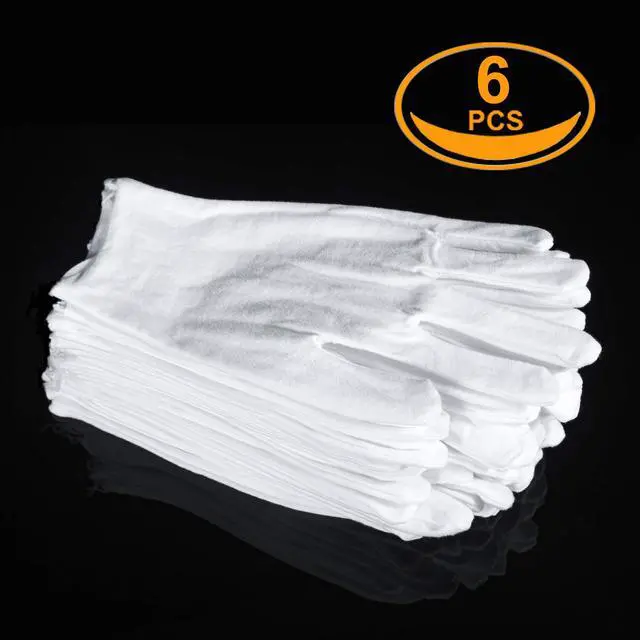 Alt view image 4 of 7 - 3 Pairs White Cotton Gloves for Dry Hands Eczema SPA Moisturizing - Work Glove Liners for Serving Costume Inspection