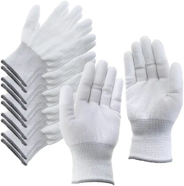 Main image of 6 Pairs 20-22cm White Nylon Antistatic Gloves Work Gloves Non Slip Construction Gloves for Inspections Photo Maintenance Work