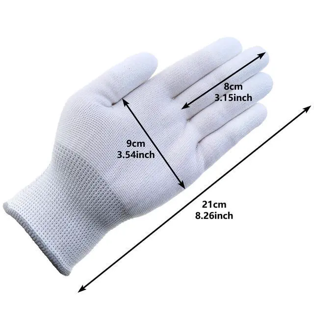Alt view image 3 of 5 - 6 Pairs 20-22cm White Nylon Antistatic Gloves Work Gloves Non Slip Construction Gloves for Inspections Photo Maintenance Work