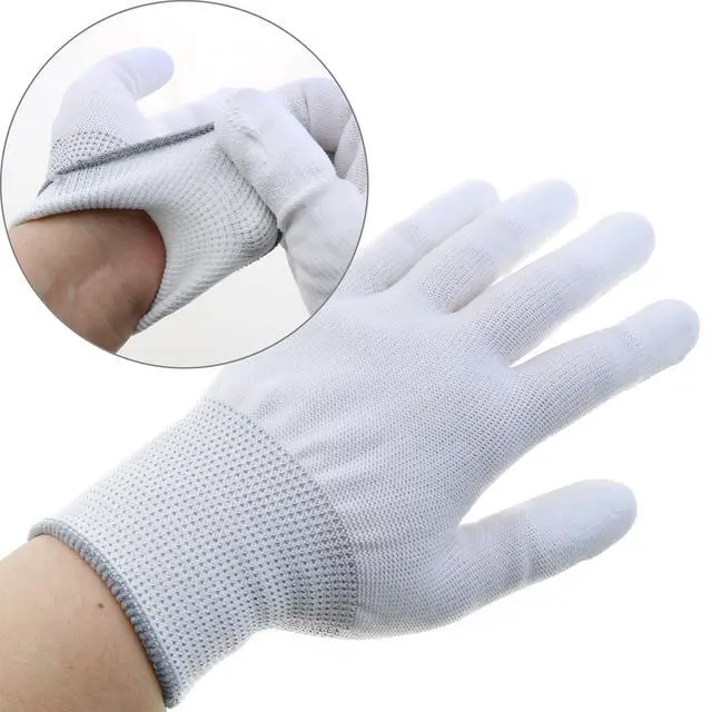 Alt view image 4 of 5 - 6 Pairs 20-22cm White Nylon Antistatic Gloves Work Gloves Non Slip Construction Gloves for Inspections Photo Maintenance Work