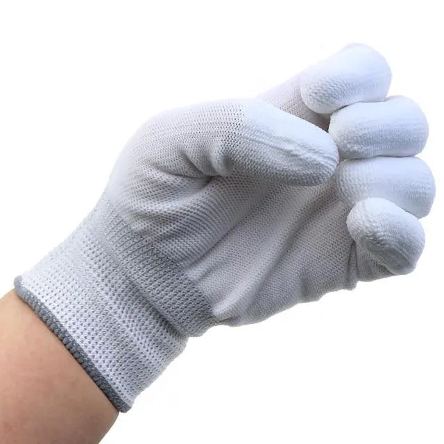 Alt view image 5 of 5 - 6 Pairs 20-22cm White Nylon Antistatic Gloves Work Gloves Non Slip Construction Gloves for Inspections Photo Maintenance Work