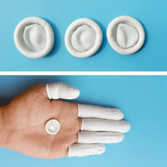Alt view image 3 of 5 - Finger Cot, Medium Finger Protectors Latex Anti-Static Finger Covers, Finger Tip Protect Keeping Dressing Dry and Clean Disposable Finger Gloves White(approxi 150pcs)