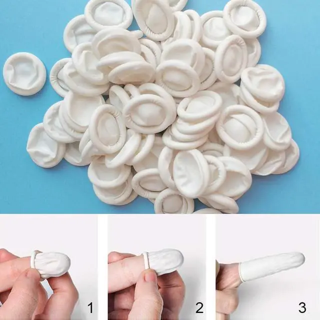 Alt view image 5 of 5 - Finger Cot, Medium Finger Protectors Latex Anti-Static Finger Covers, Finger Tip Protect Keeping Dressing Dry and Clean Disposable Finger Gloves White(approxi 150pcs)