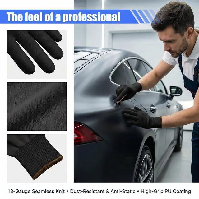 Alt view image 3 of 6 - 4 Pairs Vinyl Wrap Gloves, Anti-Static Automotive Work Gloves, Universal Vehicle Window Tinting Applicator Accessories for Car Wrapping and Film Installation (Black)