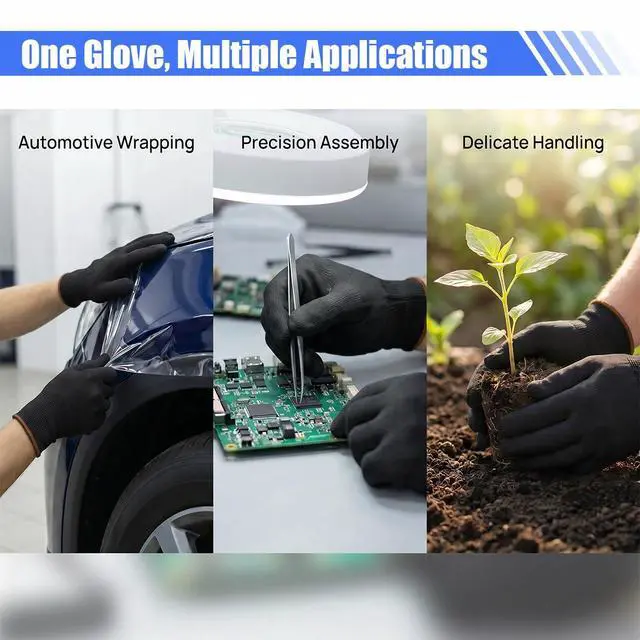 Alt view image 6 of 6 - 4 Pairs Vinyl Wrap Gloves, Anti-Static Automotive Work Gloves, Universal Vehicle Window Tinting Applicator Accessories for Car Wrapping and Film Installation (Black)