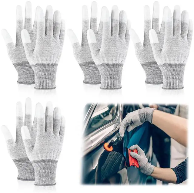 Main image of 4 Pairs Vinyl Wrap Gloves for Car Anti-static Carbon Fiber Coated PU Coated Finger Gloves for Car Wrapping