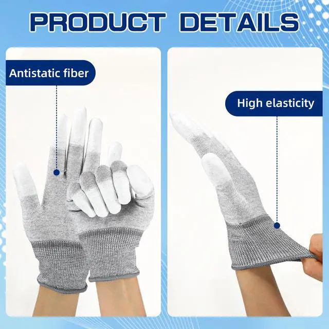 Alt view image 4 of 6 - 4 Pairs Vinyl Wrap Gloves for Car Anti-static Carbon Fiber Coated PU Coated Finger Gloves for Car Wrapping