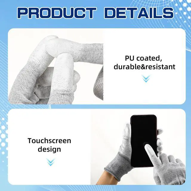 Alt view image 5 of 6 - 4 Pairs Vinyl Wrap Gloves for Car Anti-static Carbon Fiber Coated PU Coated Finger Gloves for Car Wrapping