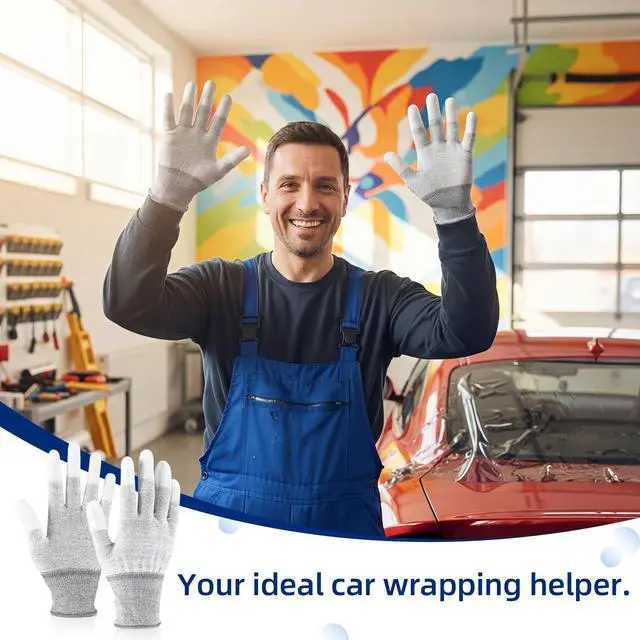Alt view image 6 of 6 - 4 Pairs Vinyl Wrap Gloves for Car Anti-static Carbon Fiber Coated PU Coated Finger Gloves for Car Wrapping