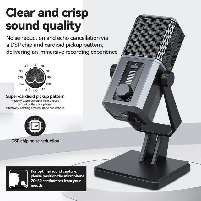 Alt view image 2 of 7 - USB Gaming Microphone RGB Lighting Noise Cancelling | PC Streaming, 5ft USB to USB-C Cable, Desktop Mic, Podcasting, Singing, Recording, Meeting