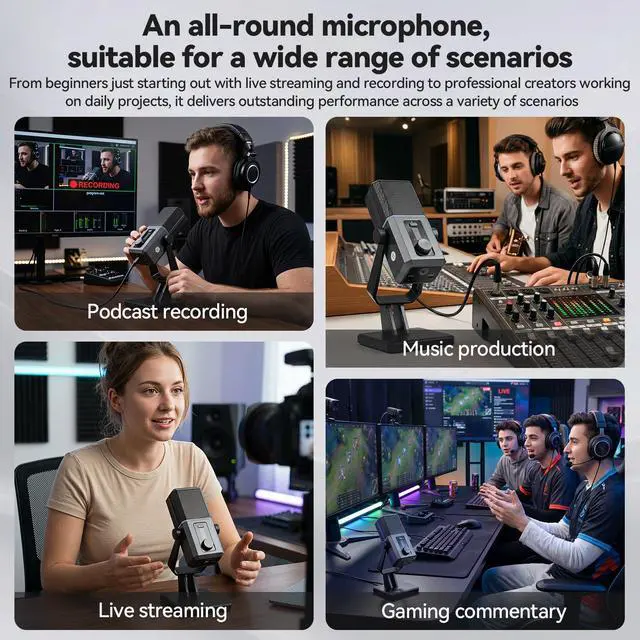 Alt view image 6 of 7 - USB Gaming Microphone RGB Lighting Noise Cancelling | PC Streaming, 5ft USB to USB-C Cable, Desktop Mic, Podcasting, Singing, Recording, Meeting
