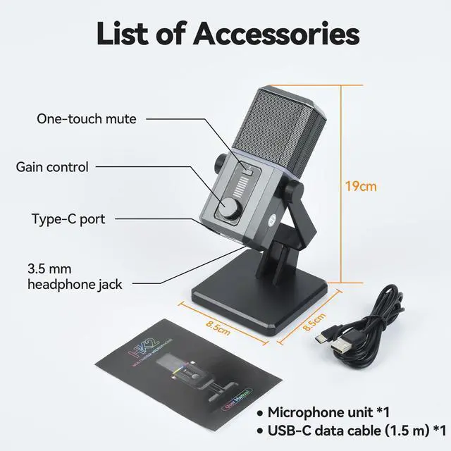 Alt view image 7 of 7 - USB Gaming Microphone RGB Lighting Noise Cancelling | PC Streaming, 5ft USB to USB-C Cable, Desktop Mic, Podcasting, Singing, Recording, Meeting