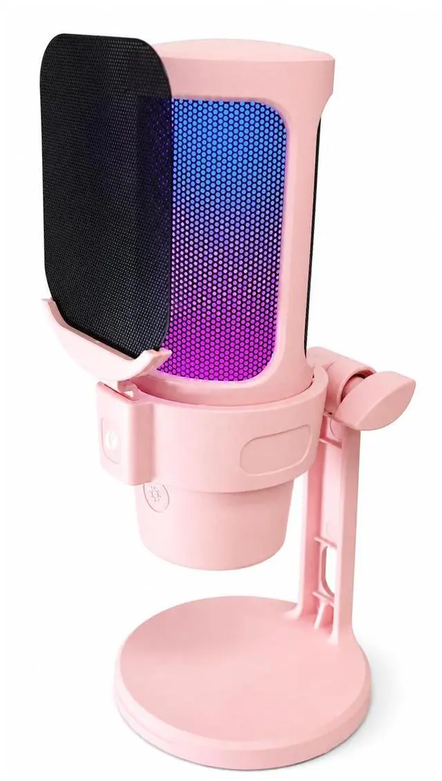 Main image of Gaming Microphone Pink, VCOM USB Mic for Podcasts Videos, Streaming, Condenser Mic with Quick Mute, Desktop Stand, Pop Filter, RGB Indicator, Shock Mount, Rotate gain Button, Compatible with PS4/5/PC