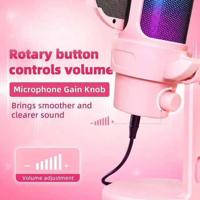 Alt view image 6 of 7 - Gaming Microphone Pink, VCOM USB Mic for Podcasts Videos, Streaming, Condenser Mic with Quick Mute, Desktop Stand, Pop Filter, RGB Indicator, Shock Mount, Rotate gain Button, Compatible with PS4/5/PC