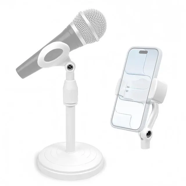 Main image of Microphone Stand, Desktop Mic Stand with Phone Holder Replacement Head, Adjustable Height, Suitable for Studio, Live Streaming, Podcast, and Online Meetings