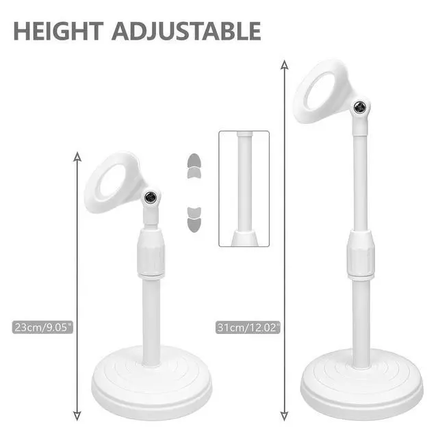 Alt view image 2 of 6 - Microphone Stand, Desktop Mic Stand with Phone Holder Replacement Head, Adjustable Height, Suitable for Studio, Live Streaming, Podcast, and Online Meetings