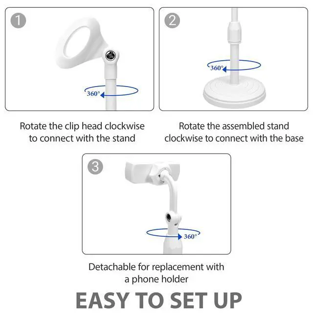 Alt view image 4 of 6 - Microphone Stand, Desktop Mic Stand with Phone Holder Replacement Head, Adjustable Height, Suitable for Studio, Live Streaming, Podcast, and Online Meetings