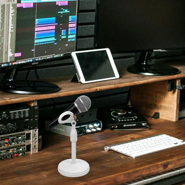 Alt view image 6 of 6 - Microphone Stand, Desktop Mic Stand with Phone Holder Replacement Head, Adjustable Height, Suitable for Studio, Live Streaming, Podcast, and Online Meetings
