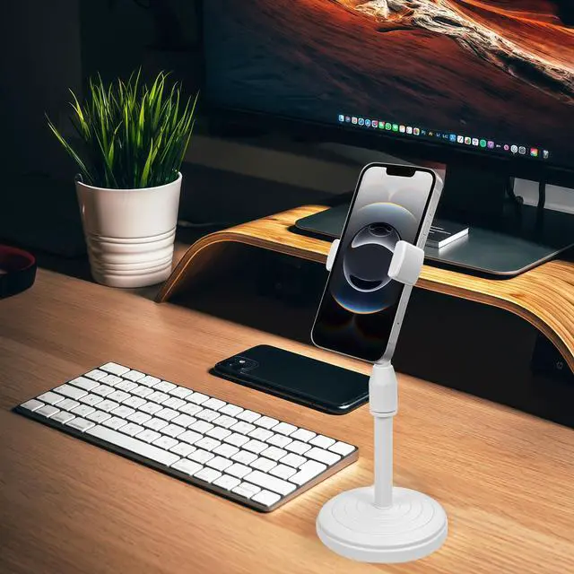 Alt view image 5 of 6 - Microphone Stand, Desktop Mic Stand with Phone Holder Replacement Head, Adjustable Height, Suitable for Studio, Live Streaming, Podcast, and Online Meetings