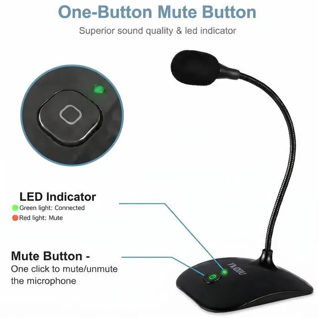 Alt view image 4 of 6 - USB Microphone, 360 Degree Adjustable Gooseneck Design | PC Microphone with Mute Button & LED Indicator, Noise-Canceling Technology, Plug & Play, Compatible with Windows & MacOS