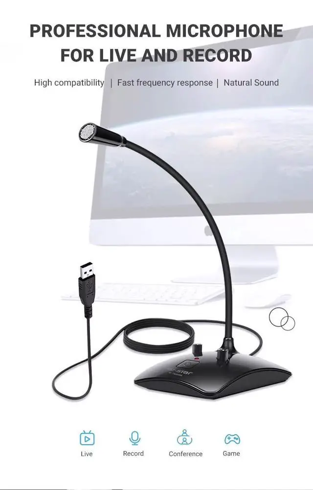 Alt view image 3 of 7 - USB Microphone, Desktop Gooseneck Computer Mic with Mute Button & LED Indicator, Volume & Echo Control, Plug & Play for PC Laptop, Compatible with Zoom, Gaming, Meeting, Streaming