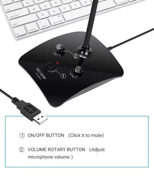 Alt view image 5 of 7 - USB Microphone, Desktop Gooseneck Computer Mic with Mute Button & LED Indicator, Volume & Echo Control, Plug & Play for PC Laptop, Compatible with Zoom, Gaming, Meeting, Streaming