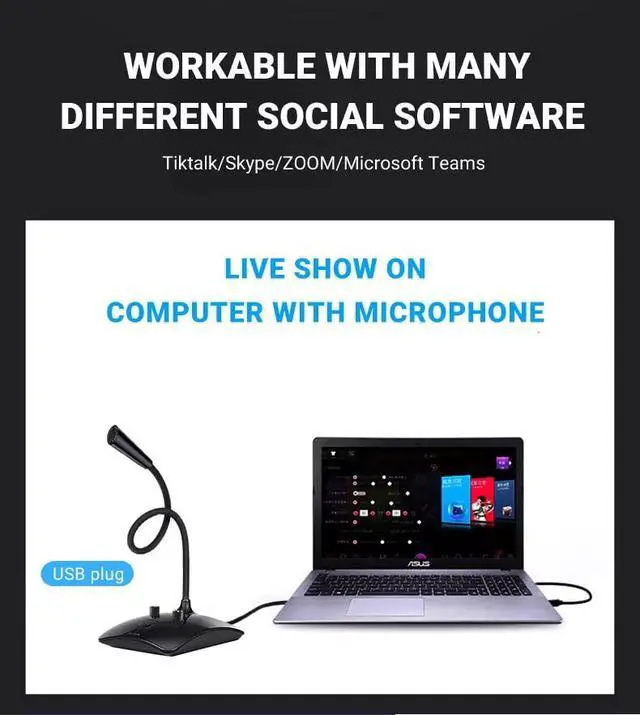 Alt view image 7 of 7 - USB Microphone, Desktop Gooseneck Computer Mic with Mute Button & LED Indicator, Volume & Echo Control, Plug & Play for PC Laptop, Compatible with Zoom, Gaming, Meeting, Streaming