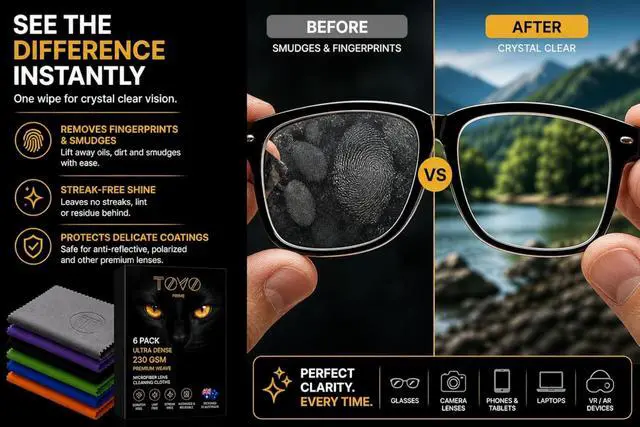 Alt view image 2 of 7 - Microfiber Cleaning Cloth 6 Pack, 230 GSM Ultra Soft Lens Cloth for Glasses, Camera & Screens, Streak-Free, Lint-Free, Scratch-Safe (6x7 Inch)