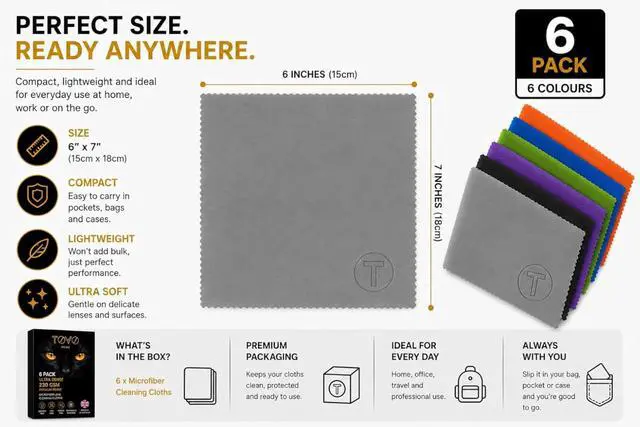 Alt view image 4 of 7 - Microfiber Cleaning Cloth 6 Pack, 230 GSM Ultra Soft Lens Cloth for Glasses, Camera & Screens, Streak-Free, Lint-Free, Scratch-Safe (6x7 Inch)