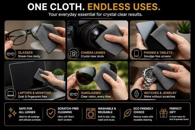 Alt view image 3 of 7 - Microfiber Cleaning Cloth 6 Pack, 230 GSM Ultra Soft Lens Cloth for Glasses, Camera & Screens, Streak-Free, Lint-Free, Scratch-Safe (6x7 Inch)