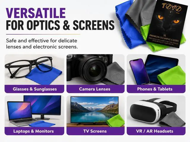 Alt view image 3 of 7 - Extra Large Microfiber Cleaning Cloth 3 Pack, 12"x12", 230 GSM Thick Lens Cleaner for Glasses, Camera & Screens, Ultra Soft, Streak-Free, Lint-Free, Scratch-Safe (Core Series)