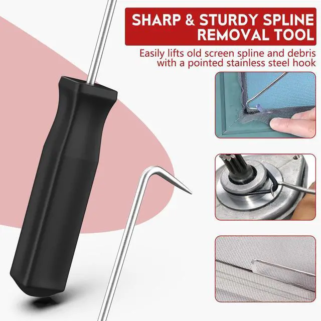 Alt view image 4 of 7 - Screen Roller Tool Set, 2 Pack Screen Spline Roller with Spline Removal Hook for Window & Door