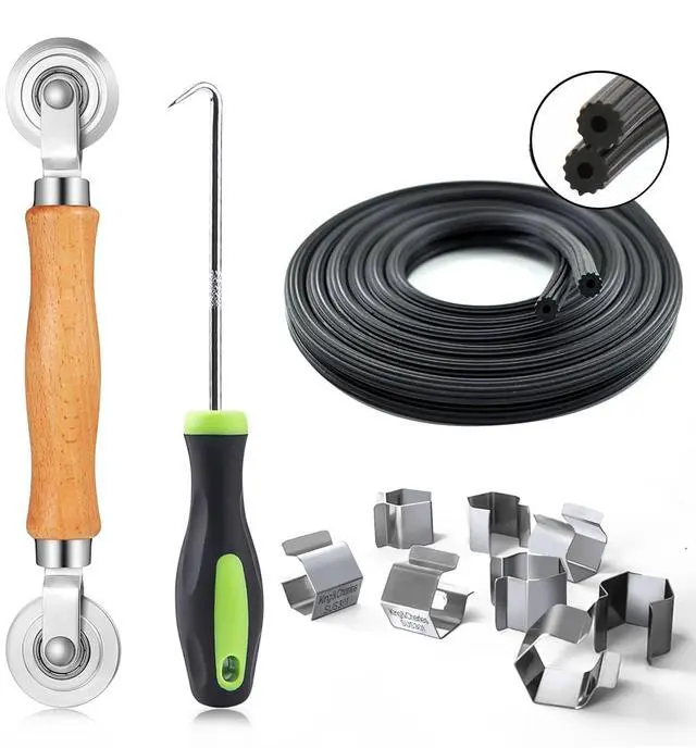 Main image of Screen Repair Kit, 4-in-1 Screen Tool for Window Mesh Repair | Bearing Steel Roller+0.14inx32ft Spline+8Clips+Remove Hook+for Window Mesh, Patio and RV Mesh Replacement