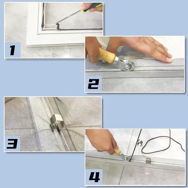 Alt view image 5 of 6 - Screen Repair Kit, 4-in-1 Screen Tool for Window Mesh Repair | Bearing Steel Roller+0.14inx32ft Spline+8Clips+Remove Hook+for Window Mesh, Patio and RV Mesh Replacement