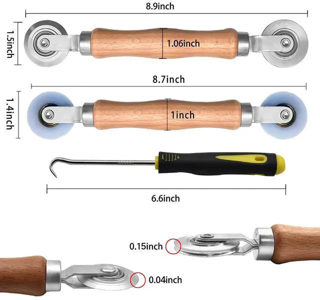 Alt view image 2 of 7 - 3Pcs Screen Tool, Window Screen Spline Roller Tool with Wooden Handle and Steel/Nylon Bearing Wheels, Mesh Screen Door Repair Kit Easy to Use