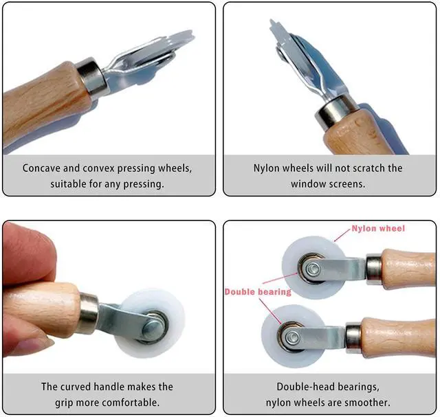 Alt view image 3 of 7 - 3Pcs Screen Tool, Window Screen Spline Roller Tool with Wooden Handle and Steel/Nylon Bearing Wheels, Mesh Screen Door Repair Kit Easy to Use