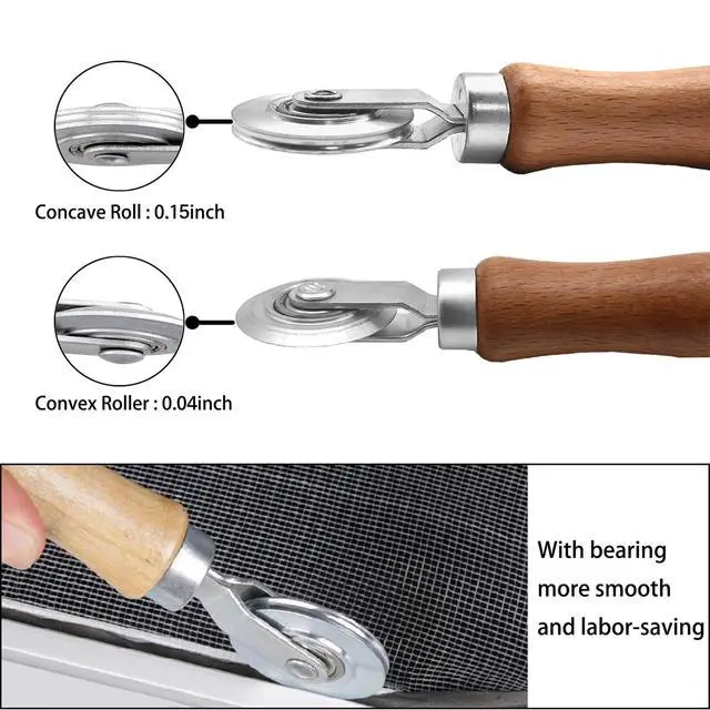 Alt view image 6 of 7 - 3Pcs Screen Tool, Window Screen Spline Roller Tool with Wooden Handle and Steel/Nylon Bearing Wheels, Mesh Screen Door Repair Kit Easy to Use