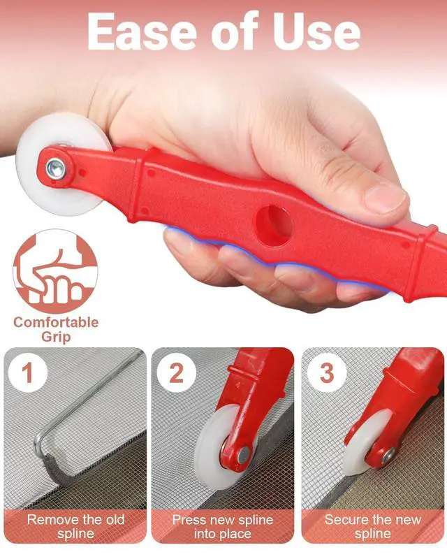 Alt view image 2 of 7 - 2 Pcs Screen Repair Tool, Including Upgrade Rolling Tool and Spline Hook, Easy to Use, Ergonomic Roller Equipped with Bearings for Patio, Porch, RV, Garden Screen and More