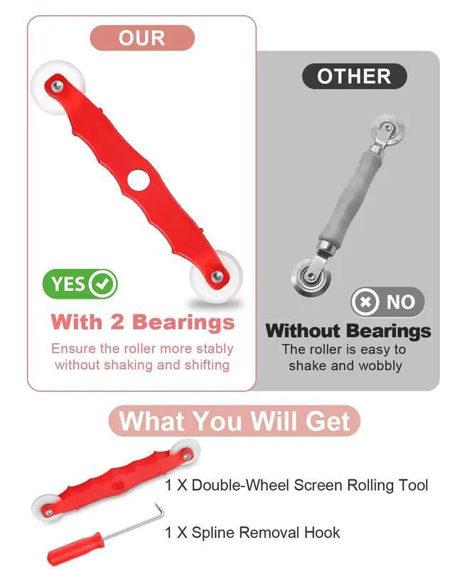 Alt view image 3 of 7 - 2 Pcs Screen Repair Tool, Including Upgrade Rolling Tool and Spline Hook, Easy to Use, Ergonomic Roller Equipped with Bearings for Patio, Porch, RV, Garden Screen and More